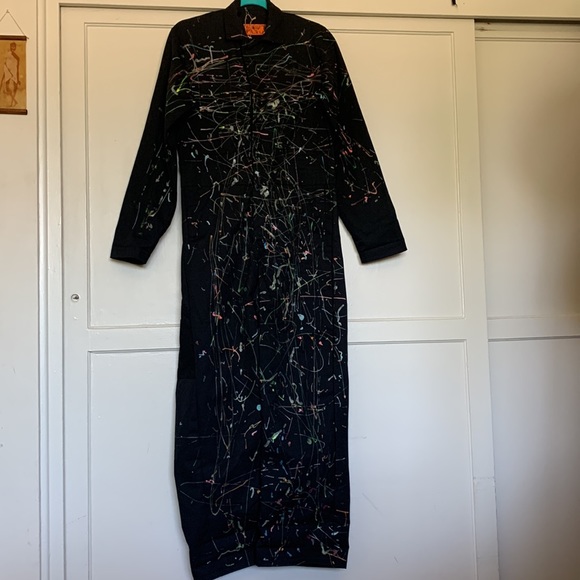 Vintage 90s Red Kap black utility coveralls, puffy paint splatter design - Picture 9 of 15